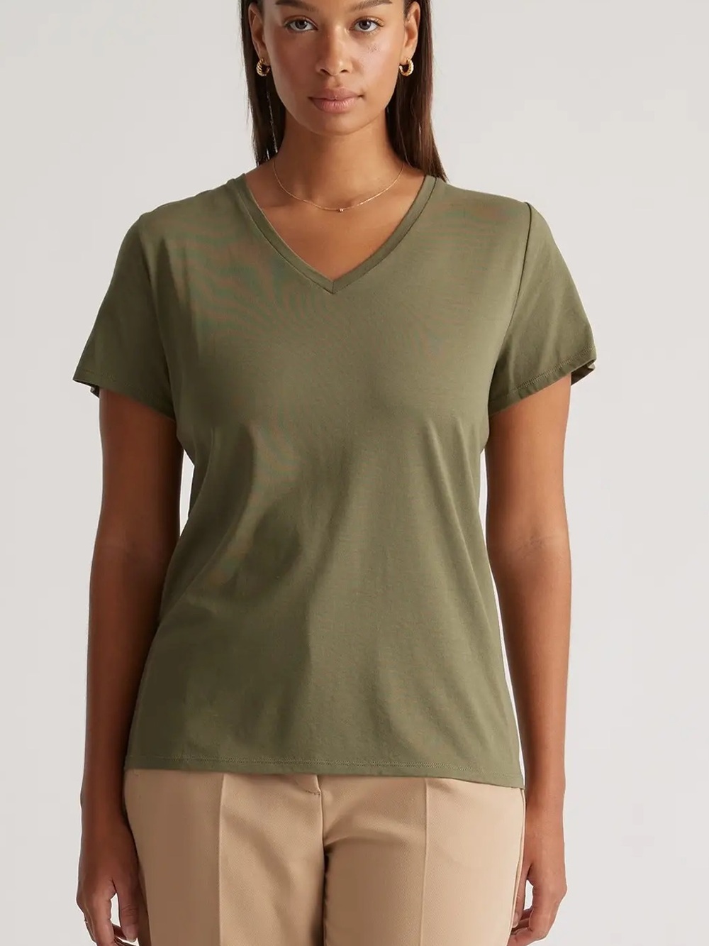 QUINCE Olive Green V-Neck T-Shirt Top Capsule Timeless Classic Size L